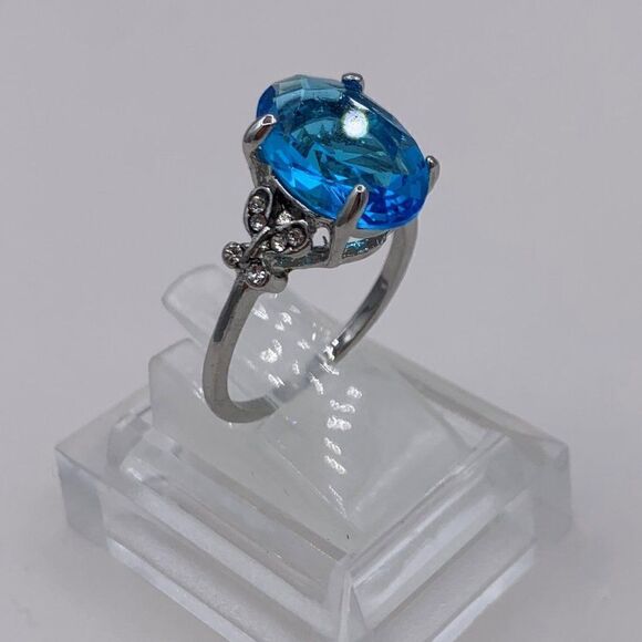 NWOT, ring, size 11,  silver setting, 4 carat lab aquamarine, butterfly … - Picture 4 of 11